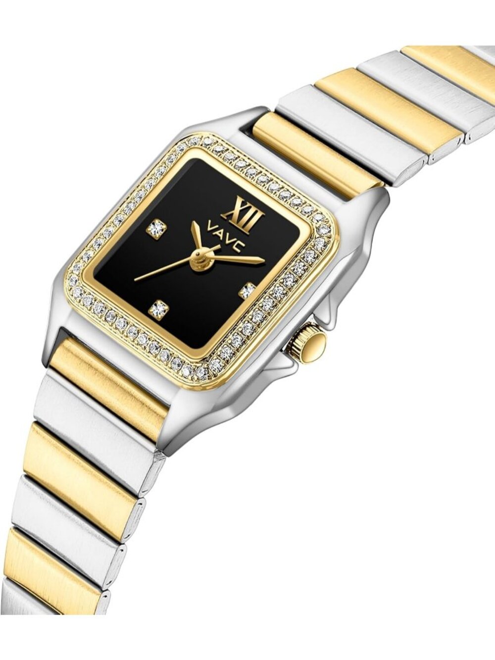 Women's Black-Tow tone Diamond with Rectangular Case Minimalist Dial Wrist Watch - Picture 2 of 7
